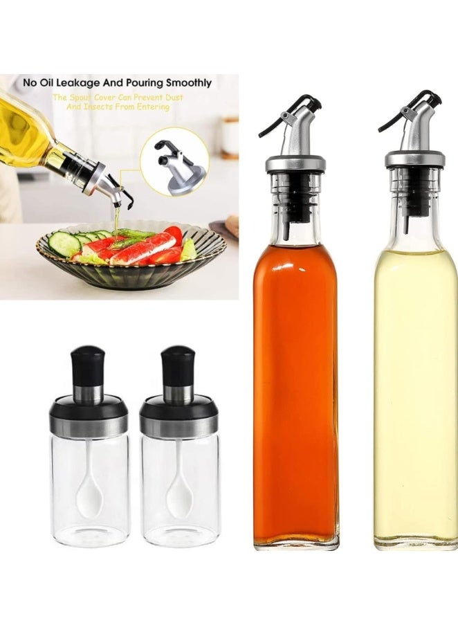 كوالتي مجموعة موزع زيت الزيتون، برطمانات التوابل مع غطاء وملاعق | زجاجة زيت الزيتون بخل 2 وزجاجة تخزين التوابل – موزع زيت الطهي زجاجة صلصة للمطبخ - Image 5